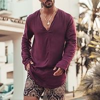 Men's Henley Shirt Tee Top Plain V Neck Street Vacation Long Sleeve Clothing Apparel Fashion Designer Basic miniinthebox