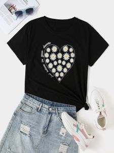 BASIC Plus Size Black Crew Neck Calico Letter Short Sleeves Tee