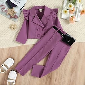 Girls' Solid Color Clothing Set Set Long Sleeve Fashion Outdoor Cotton Winter Purple Pink  Fall Lightinthebox