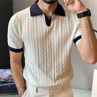 Men's Knit Polo Sweater Polo Shirt Street Casual Button Classic Short Sleeve Vintage Fashion Striped Button Front Summer Spring Fall Blue Beige Knit Polo Sweater Lightinthebox