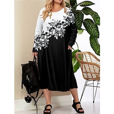 Women's Plus Size Curve Casual Dress Winter Dress T Shirt Dress Tee Dress Floral Midi Dress Long Sleeve Print Pocket Crew Neck Fashion Outdoor Black Navy Blue Fall Winter L XL 2XL 3XL 4XL Lightinthebox Women's Plus Size Curve Casual Dress Winter Dress T Shirt Dress Tee Dress Floral Midi Dress Long Sleeve Print Pocket Crew Neck Fashion Outdoor Black Navy Blue Fall Winter L XL 2XL 3XL 4XL Lightinthebox