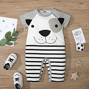 Baby Boys' Basic Dog Striped Animal Print Short Sleeves Romper Gray miniinthebox
