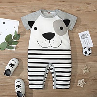 Baby Boys' Basic Dog Striped Animal Print Short Sleeves Romper Gray miniinthebox