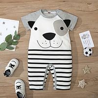 Baby Boys' Basic Dog Striped Animal Print Short Sleeves Romper Gray miniinthebox - thumbnail