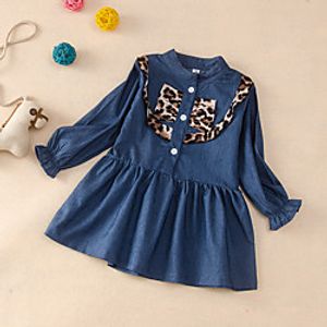 Kids Little Girls' Dress Leopard Print Blue Knee-length Long Sleeve Active Dresses Summer Regular Fit 2-8 Years miniinthebox