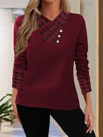 Women's Plaid V-neck Fleece Warm Long-sleeved Top