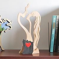 Valentine'S Day Eternal Love Couple Wooden Statue Ornament Kiss Crafts Room Ornament 2813Cm miniinthebox - thumbnail