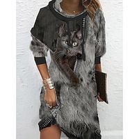 Women's Casual Dress Hoodie Dress Mini Dress Black 34 Length Sleeve Cat Print Winter Fall Hooded Stylish Casual 2022 S M L XL XXL 3XL Lightinthebox - thumbnail
