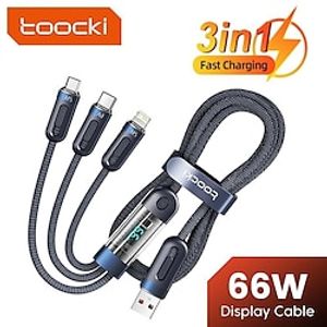 Toocki 66W 3-in-1 Digital Display Cable For iPhone 14 13 12 11 Micro USB Type-C Cable for Samsung Huawei Xiaomi Redmi Oppo Mobile Phones Lightinthebox