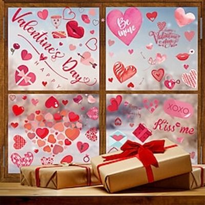 Valentine's Day Window Clings Stickers Double-Sided Heart Window Decals Pink Love Heart Window Decor for Home Wedding Anniversary Party Supplies Shop Window Glass Display Decoration Lightinthebox