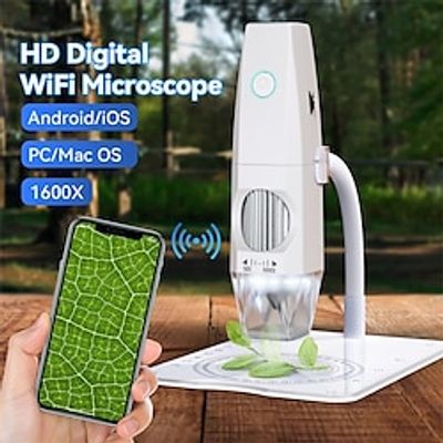 2MP 1080P WiFi Electron Microscope USB Mobilephone Computers Connecting Microscope Photo Video Taking Portable Electron Microscope with 8 LED Lights Bendable Stand Lightinthebox