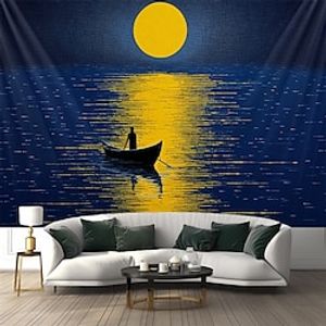 Moonlight Boat River Wall Hanging Tapestry Wall Art Large Tapestry Mural Decor Photograph Backdrop Blanket Curtain Home Bedroom Living Room Decoration Lightinthebox