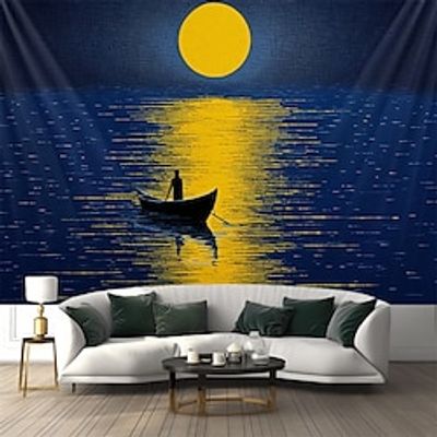 Moonlight Boat River Wall Hanging Tapestry Wall Art Large Tapestry Mural Decor Photograph Backdrop Blanket Curtain Home Bedroom Living Room Decoration Lightinthebox