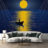 Moonlight Boat River Wall Hanging Tapestry Wall Art Large Tapestry Mural Decor Photograph Backdrop Blanket Curtain Home Bedroom Living Room Decoration Lightinthebox - thumbnail