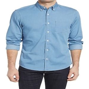 Men's Shirt Solid Colored Turndown Street Casual Button-Down Long Sleeve Tops Casual Fashion Breathable Comfortable Blue Lightinthebox