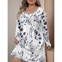 Women's Plus Size Curve Casual Dress Winter Dress Floral Mini Dress Long Sleeve Print Crew Neck Fashion Outdoor White Fall Winter L XL 2XL 3XL 4XL Lightinthebox - thumbnail