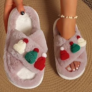 Cartoon Santa Hat Plush Slippers, Slip On Soft Sole Platform Fluffy Warm Shoes, Winter Christmas Cozy Home Shoes, Christmas Gift Xmas Gift Lightinthebox