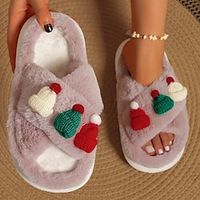 Cartoon Santa Hat Plush Slippers, Slip On Soft Sole Platform Fluffy Warm Shoes, Winter Christmas Cozy Home Shoes, Christmas Gift Xmas Gift Lightinthebox - thumbnail