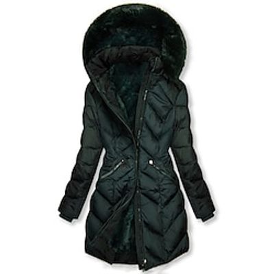 Women's Winter Jacket Down Winter Fall Coat Stylish Contemporary Modern Street Style Zipper Pocket Street Daily Vacation Casual Daily Polyester Long Dark Green Zipper Hoodie Regular Fit S M L XL XXL Lightinthebox