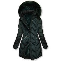 Women's Winter Jacket Down Winter Fall Coat Stylish Contemporary Modern Street Style Zipper Pocket Street Daily Vacation Casual Daily Polyester Long Dark Green Zipper Hoodie Regular Fit S M L XL XXL Lightinthebox - thumbnail
