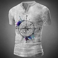 Graphic Compass Fashion Designer Basic Men's 3D Print Henley Shirt Short Sleeve Shirt T shirt Tee Tee Top Street Casual Daily T shirt Black White Brown Short Sleeve Henley Shirt Spring Summer Lightinthebox