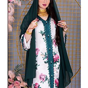 Women's Kaftan Dress Maxi long Dress White Long Sleeve Floral Patchwork Print Summer Round Neck Casual 2021 S M L XL XXL miniinthebox