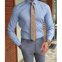 Blue Men's Dress Shirt Standard Fit Long Sleeve Lapel Solid Color Polyester 2024 Lightinthebox