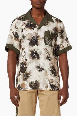 Hawaiian Shirt in Floral Camo-print Linen Hawaiian Shirt in Floral Camo-print Linen