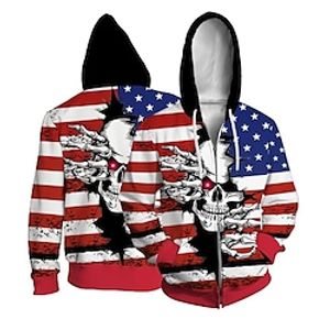 Men's Full Zip Hoodie Jacket Red Hooded Skull Graphic Prints Zipper Print Sports  Outdoor Daily Sports 3D Print Streetwear Designer Casual Spring   Fall Clothing Apparel Hoodies Sweatshirts  Long miniinthebox