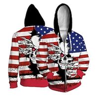 Men's Full Zip Hoodie Jacket Red Hooded Skull Graphic Prints Zipper Print Sports  Outdoor Daily Sports 3D Print Streetwear Designer Casual Spring   Fall Clothing Apparel Hoodies Sweatshirts  Long miniinthebox - thumbnail