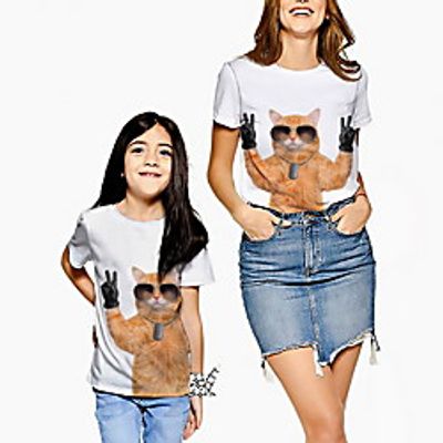 Family Look Tee Graphic Animal Print White Short Sleeve Active Matching Outfits / Kids miniinthebox
