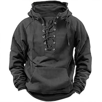 Men's Hoodie Tactical Hoodie Black Wine Dark Gray Hooded Plain Lace up Pocket Sports  Outdoor Daily Holiday Streetwear Cool Casual Spring   Fall Clothing Apparel Hoodies Sweatshirts  Long Sleeve miniinthebox