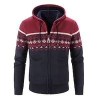 Men's Sweater Cardigan Sweater Zip Sweater Sweater Jacket Fleece Sweater Chunky Knit Cropped Zipper Knitted Argyle Hooded Basic Stylish Outdoor Daily Clothing Apparel Winter Fall Wine Dusty Blue M L miniinthebox - thumbnail