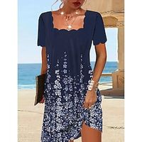 Women's Casual Dress Summer Dress Print Dress Floral Print Square Neck Mini Dress Active Fashion Outdoor Daily Short Sleeve Regular Fit Navy Blue Summer Spring S M L XL XXL Lightinthebox