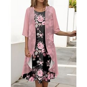 Women's Two Piece Dress Set Casual Dress Chiffon Dress Outdoor Holiday Fashion Modern Print Midi Dress Crew Neck Half Sleeve Ombre Marble Print Loose Fit Pink Blue Purple Spring S M L XL XXL Lightinthebox