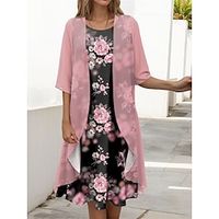 Women's Two Piece Dress Set Casual Dress Chiffon Dress Outdoor Holiday Fashion Modern Print Midi Dress Crew Neck Half Sleeve Ombre Marble Print Loose Fit Pink Blue Purple Spring S M L XL XXL Lightinthebox - thumbnail