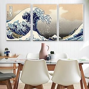 Great Wave of Kanagawa Katsushika Hokusai 3 Piece Modern Stretched Canvas Prints Artwork Abstract Pictures Paintings on Canvas Wall Art for Home Office Decorations Wall Decor miniinthebox