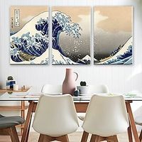 Great Wave of Kanagawa Katsushika Hokusai 3 Piece Modern Stretched Canvas Prints Artwork Abstract Pictures Paintings on Canvas Wall Art for Home Office Decorations Wall Decor miniinthebox