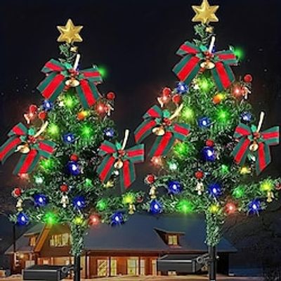 2pcs, Solar Christmas Tree Lights Outdoor Yard Garden Decorative Lights Lawn Lights, Scene Decor, Festivals Decor, Room Decor, Home Decor, Offices Decor, Theme Party Decor, Christmas Decor miniinthebox