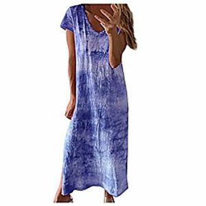 shakumy women's casual summer floral short sleeve crew neck t shirt maxi dress beach sundress party tunic split swing dress Lightinthebox