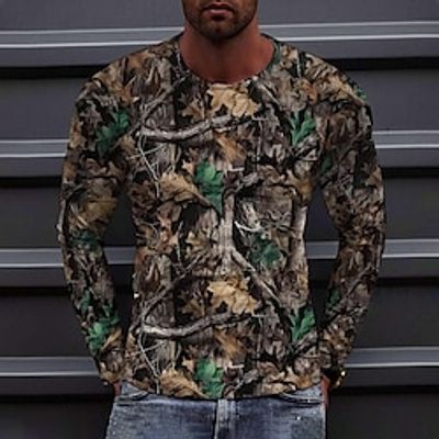 Tree Botanical Leaves Forest Outdoor Casual Men's 3D Print Casual Holiday T shirt Yellow Long Sleeve Crew Neck Shirt Spring   Fall Clothing Apparel Normal S M L XL XXL XXXL Lightinthebox
