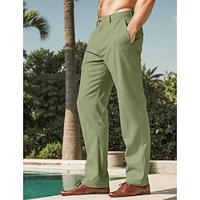 Men's Linen Pants Trousers Summer Pants Front Pocket Straight Leg Plain Comfort Breathable Full Length Wedding Work Business Linen Cotton Blend Fashion Basic Brown Green Lightinthebox