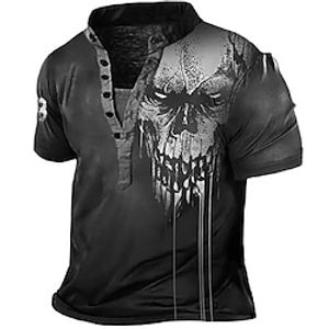 Men's Henley Shirt Tee Graphic Skulls Henley Clothing Apparel 3D Print Outdoor Daily Short Sleeve Button-Down Print Fashion Casual Comfortable Lightinthebox