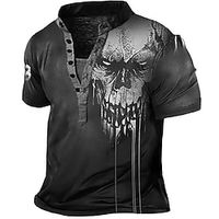 Men's Henley Shirt Tee Graphic Skulls Henley Clothing Apparel 3D Print Outdoor Daily Short Sleeve Button-Down Print Fashion Casual Comfortable Lightinthebox - thumbnail