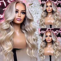 Remy Human Hair 13x4 Lace Front Wig Layered Haircut Brazilian Hair Wavy Multi-color Wig 130% 150% Density Natural Hairline Pre-Plucked For Women Long Human Hair Lace Wig Lightinthebox