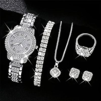 Luxury Rhinestone Quartz Watch Hiphop Fashion Analog Wrist Watch 6pcs Jewelry Set Gift For Women Her miniinthebox Luxury Rhinestone Quartz Watch Hiphop Fashion Analog Wrist Watch 6pcs Jewelry Set Gift For Women Her miniinthebox