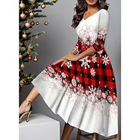 Women's Party Dress Christmas Cocktail Dress Dress Midi Dress Wine Rusty Red Royal Blue 34 Length Sleeve Christmas Tree Print Spring Fall Winter V Neck Fashion Winter Dress Christmas Wedding Lightinthebox - thumbnail
