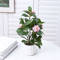 Artificial Plants Mini Camellia Potted Fake Plants Small Faux Plastic Plants Desk Plant Artificial Flowers with Vase for Home Office Desk Kitchen Garden Indoor Decor miniinthebox - thumbnail