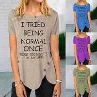 Women's T shirt Tee Funny Tee Shirt Black Blue Purple Print Short Sleeve Daily Weekend Tunic Basic Round Neck Regular I Tried Being Normal Once Painting S miniinthebox - thumbnail