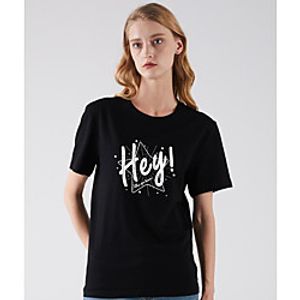 Women's T shirt Letter Round Neck Basic Tops Black Khaki Green miniinthebox